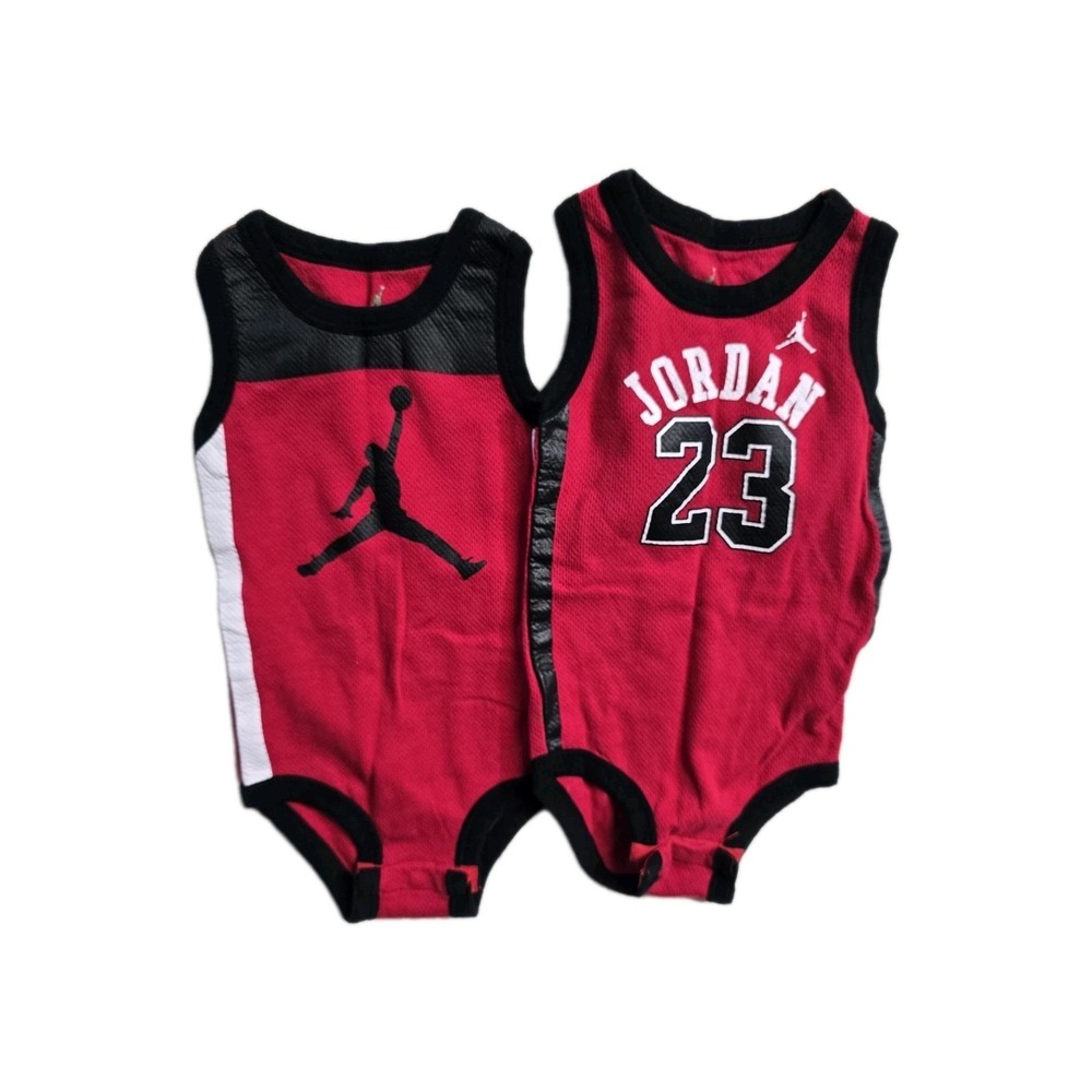 Jordan Infant Bodysuit 0-6 Months Red Jersey‎ Style Tank With Snaps Lot Of 2